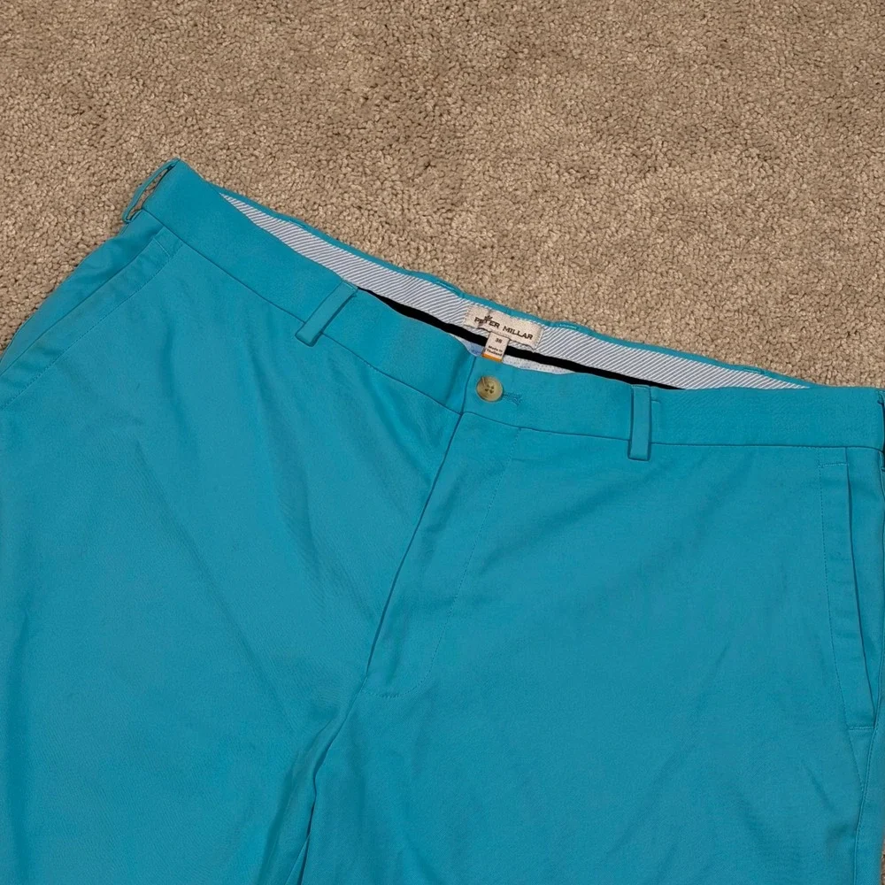 Peter Millar Mens Performance Golf Shorts Turquoise Blue Size 38 Flat Front